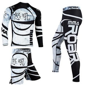 KOYES MMA Workout Gym Nogi Fight Wear Set Leggings MMA Shorts BJJ Rash Guards - Picture 1 of 10