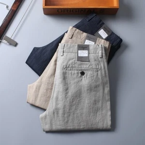 Herren 100 % Leinen Freizeithose Sommer Dünn Reine Baumwolle Locker Business Gerade Neu - Bild 1 von 22