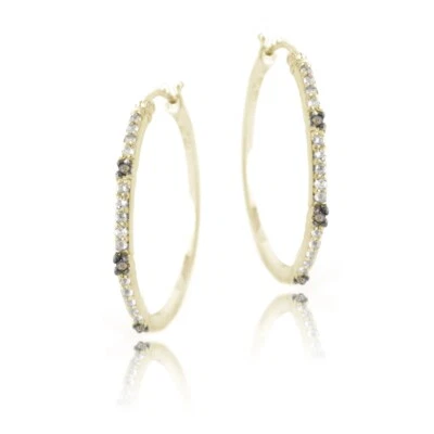 Gold Tone over 925 Silver .06ct Champagne Diamond & White Topaz Hoop Earrings - Image 1 of 3