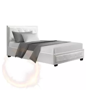 Artiss Tiyo Bed Frame PVC Leather Gas Lift Storage White King Single - Picture 1 of 8