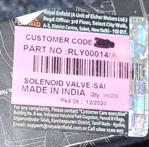 Royal Enfield RLY00014/A Solenoid Valve Genuine OEM New - Picture 1 of 1
