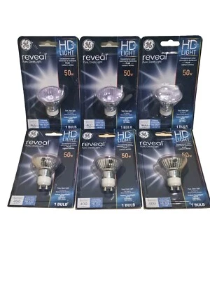 GE Reveal 50 Watt GU10 HD+ Indoor Flood Light Bulb -400 LUMENS (TOTAL 6 Bulbs) - Image 1 of 4