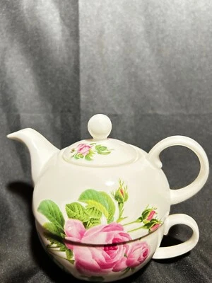 Crown Trent PINK ROSE Stacking Tea Pot Cup Fine Bone China - Image 1 of 4