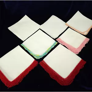 7 Vintage Linen Cotton Hankies Handkerchiefs Crochet Edge Embroidery Bridal - Picture 1 of 8