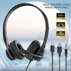USB Headset Built-in Noise Cancelling Microphones Stereo Wired Mic for PC Laptop - Picture 1 of 27