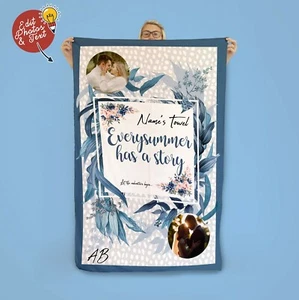 58x39" Personalised Summer Story Blue Microfibre Beach Towel Summer Holiday - Picture 1 of 2