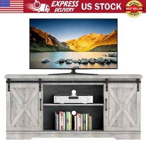 65" Farmhouse TV Stand TV Console Table Storage Cabinet with Sliding Barn Doors - Picture 1 of 15