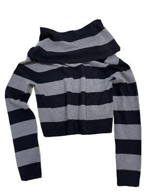 Suéter BCBGMAXAZRIA cinza e preto listrado lã cashmere gola alta P novo com etiquetas - Imagem 1 de 4