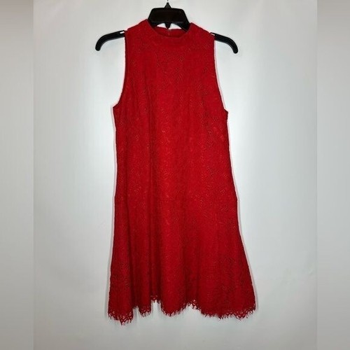 Ann Taylor LOFT 6 Abito senza maniche in pizzo rosso aderente e svasato San Valentino