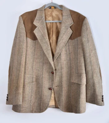 44 PENDLETON Brown Tan Wool & Suede Sport Coat Suit Jacket Western Vintage - Image 1 of 4