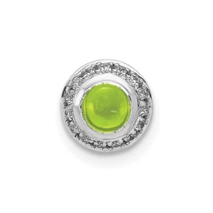 14k White Gold Diamond and Cabochon .47 Peridot Chain Slide Gift for Mother - Picture 1 of 2