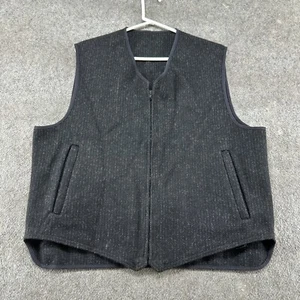 VINTAGE LL Bean Vest Mens L Black Wool Cinch Back Striped Mackinaw Hunting 90s - Picture 1 of 8