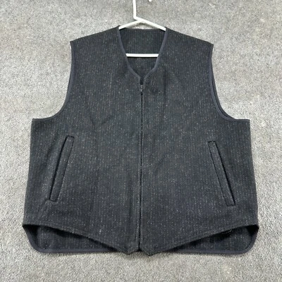 VINTAGE LL Bean Vest Mens L Black Wool Cinch Back Striped Mackinaw Hunting 90s - Image 1 of 4