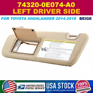 Sun Visor Left Driver Side W/ Light Flaxen/Beige LH For Toyota Highlander 14-19 - Picture 1 of 11
