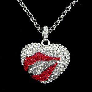 Twinkling Big Red Lip Heart USE Austria Crystal Necklace