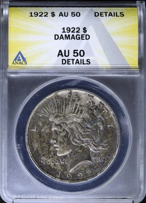 1922-P $1 Peace Silver Dollar ANACS AU 50 Details - Image 1 of 4
