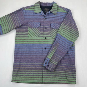 Pendleton Board Shirt Mens M Striped Green Flannel 100% Virgin Wool Long Sleeve - Picture 1 of 9