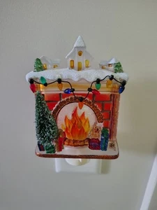 Vintage Weihnachten Glitzer Kamin Nachtlicht Baum Geschenke Lichter FLACKERN - Bild 1 von 6