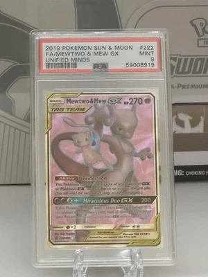 Unified Minds 2019 Pokemon Sun & Moon FA/Mewtwo Mew GX #222 PSA 9 Tag Team - Image 1 of 2