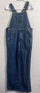John Deere Denim Overalls Youth Size 16 Blue Bibs Dark Wash Outdoor Cotton - Picture 1 of 11