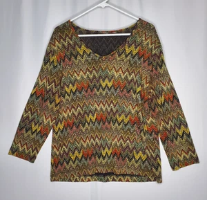 Top Chevron De Colección Para Mujer 2X Arco Iris Multicolor Texturizado Elastizado Manga 3/4 Cuello en V - Imagen 1 de 9