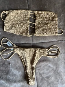 Shein Womens Shimmer Brown  2 Piece Bikini Set Size Large - Picture 1 of 3
