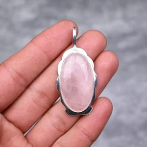 Rose Quartz Gemstone 925 Sterling Silver Pendant Gifts For Her Jewelry PJ-400 - Picture 1 of 7