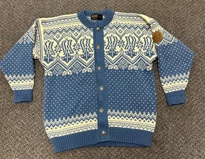 Vintage Devold Made In Norway Pure New Wool Cardigan Nordic Knit Sweater Sz M - Picture 1 of 8