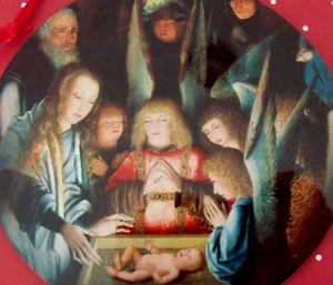 New ANGELS Sheperds in Adoration Glossy Wood Christmas Ornament USA 5 inch long - Picture 1 of 4