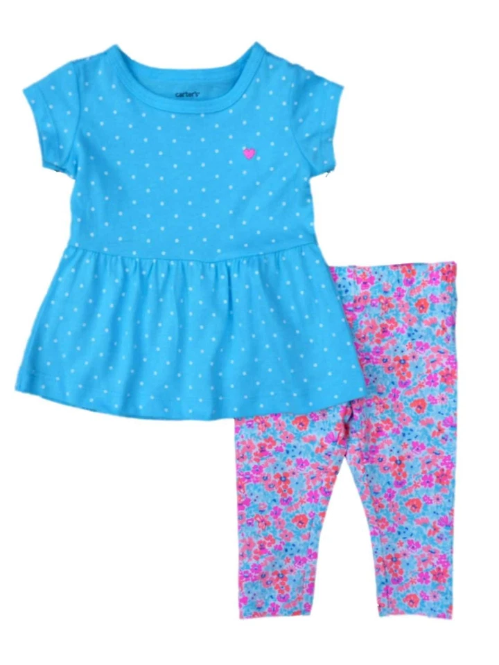 Conjunto de 2 piezas de camisa y leggings florales de punto azul Carters Infantil Niñas 3 m Foto 1 de 1