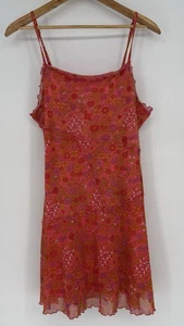 70s Inspired MOD Dress Women’s Size Large Pink Orange Floral Layered Mesh Mini - Picture 1 of 8