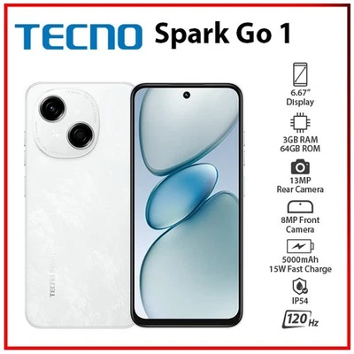 (New) TECNO Spark Go 1s 3GB+64GB WHITE Dual SIM Unlocked Android Mobile Phone - Bild 1 von 4