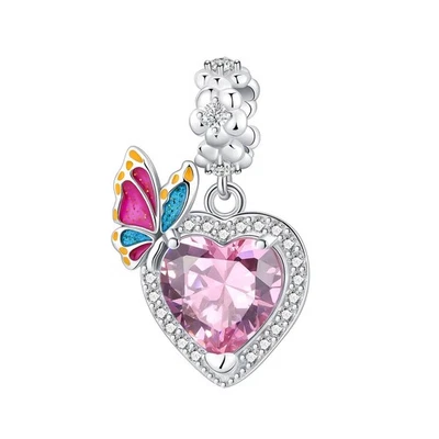 粉红色穆拉诺玻璃蝴蝶吊坠家庭爱母亲女儿奶奶 — 第 1/4 张图片