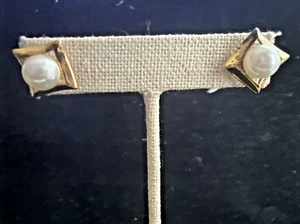 MAJORICA SPAIN GOLD OVR STERLING VERMEIL EARRINGS PEARL & Jacket Studs - Picture 1 of 11