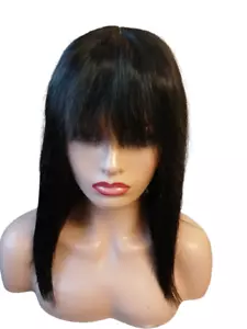 3X1 16INCHES BRAZILLIAN HUMAN HAIR WIG WITH BANG/FRINGE 180 DENSITY. - Picture 1 of 7