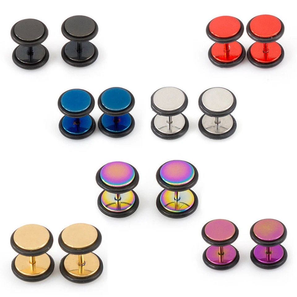 Pendientes de tapón de acero quirúrgico de imitación calibre 16 con acabado metálico Foto 1 de 1