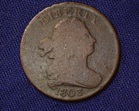 1803 Draped Bust Half Cent Mintage of 92,000  Rougher Reverse  #S113 Cover