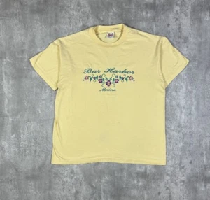 Vintage 90s Bar Harbor Maine Flower Embrodered Yellow T-Shirt size L Anvil - Picture 1 of 6