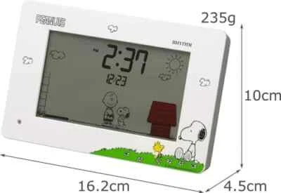 RHYTHM Peanuts Snoopy Digital Clock Alarm Calendar Desk White - Image 1 of 4