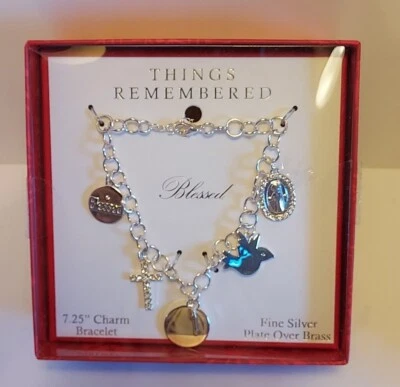 Things Remembered  Blessed Charm Bracelet 7.25"  Silver Plate NIB - Image 1 of 4