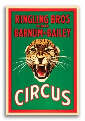 1950s Snarling Leopard Classic Circus Poster - Ringling Barnum Bailey - 16x24