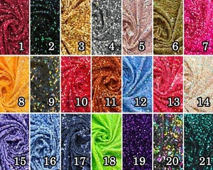 Emma Embroidery Stretch Velvet Sequin Fabric By The Yard / Teal on Black - Picture 1 of 6