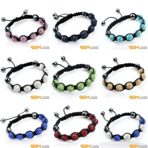Armband 10 mm Pave Funkelnd Strass Kristall 7 Perlen Kugel handgewebt verstellbar - Bild 1 von 39