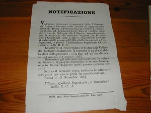 NOTIFICAZIONE STATO PONTIFICIO 18 DICEMBRE 1844 CONTRATTO DILIGENZE - Foto 1 di 5