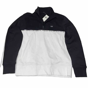 Michael Kors Herren Pullover Viertelreißverschluss weiß schwarz Logo UVP $ 118 brandneu MED - Bild 1 von 5