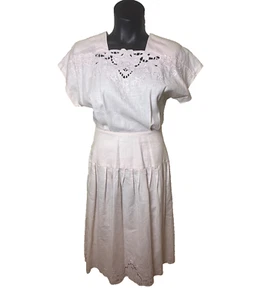 Talbots Embroidered Lace Eyelet Linen Blend Pale Pink Drop Waist Dress 6 8 Vtg - Bild 1 von 8