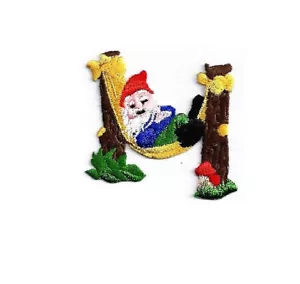 Gnome - Garden - Spring - Napping In Hammock - Embroidered Iron On Patch - Picture 1 of 1