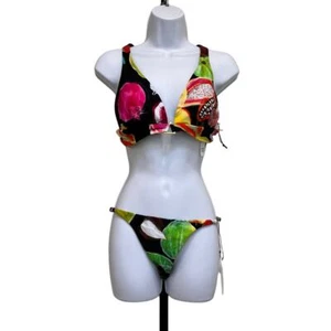 Christian Lacroix x Swiminista geblümtes Bikini-Top hinten zum Binden Gr. Small neu mit Etikett rot schwarz - Bild 1 von 5