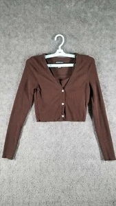 Streetwear Society Women Sz S Crop Top Brown NWT Button Casual Long Sleeve Solid - Picture 1 of 9