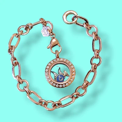 Pulsera con dije flotante de búho de origami firmada placa de oro rosa de 7,5 pulgadas con dijes Foto 1 de 4